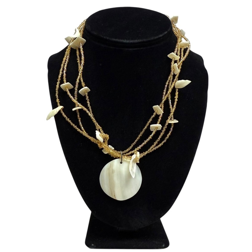 Multi Beaded Shell Pendant Statement Necklace Boho Fashion Jewelry 9.5 L